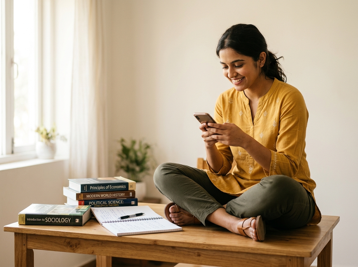 Students studying on phone